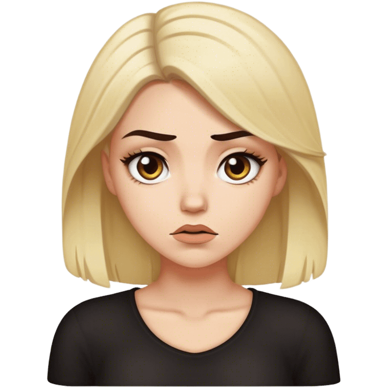 A white girl with dark hair and blonde parts, looking at her with a look of disdain. emoji