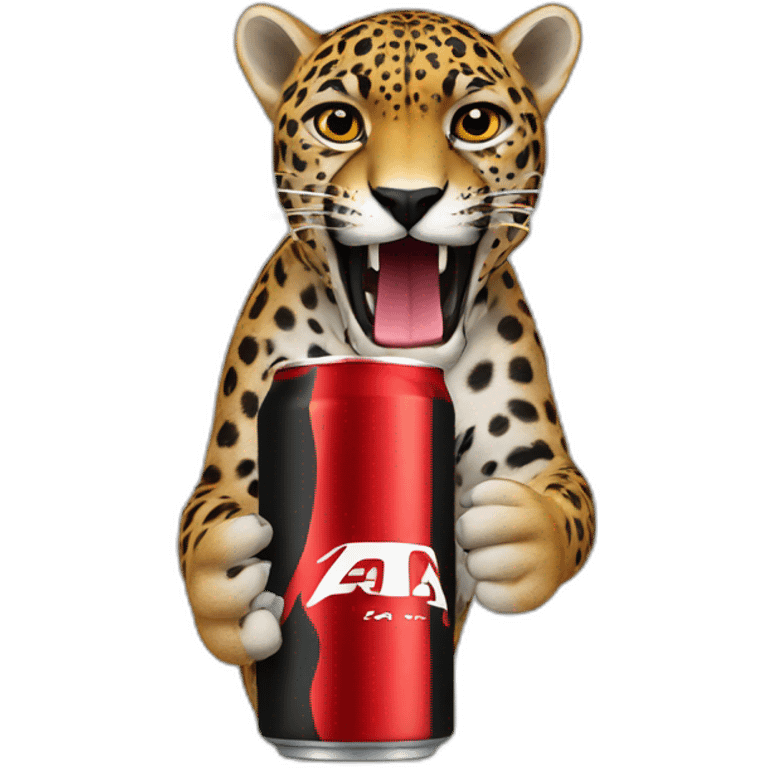 a jaguar drinking a black and red energy drink emoji