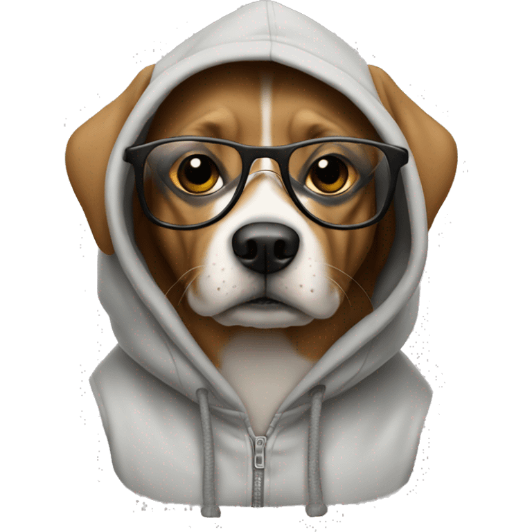 Dog wearing a hoodie and glasses emoji