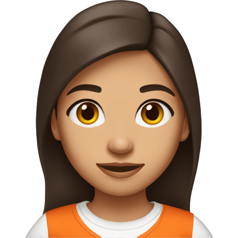 Brunette girl with brown eyes wearing Florida Gator t-shirt emoji