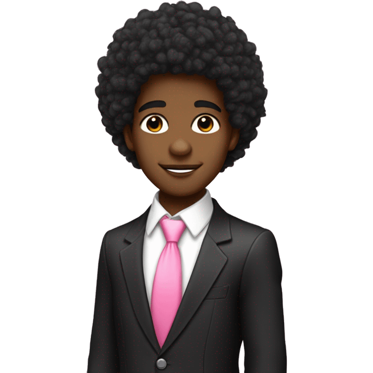 A profile of a cute black twink with an afro mullet in an intricate suit, pink tie and no bead, jawline, beaty mouth, pretty guy emoji