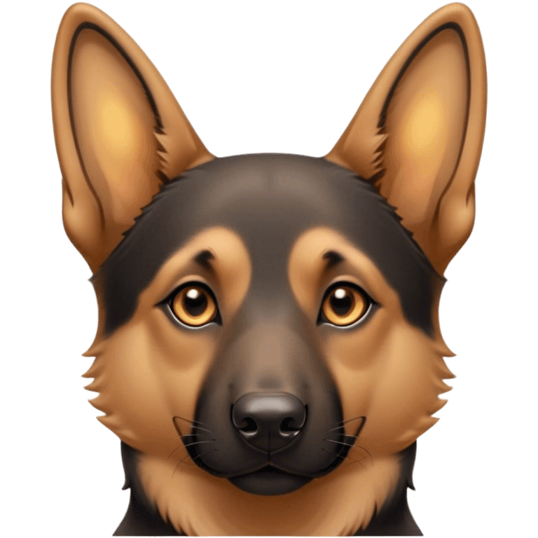 Cinematic Cute Tan/Black German Shepherd Portrait Emoji, Head tilted playfully and inquisitively, showcasing a smooth tan coat with distinctive black markings and piercing brown eyes filled with curiosity, Simplified yet irresistibly adorable features, highly detailed, glowing with a warm, friendly glow, high shine, affectionate and alert, stylized with a touch of whimsy, bright and endearing, soft glowing outline, capturing the essence of a mischievous yet loving guardian, so playful it feels like it could bound out of the screen and into your arms! emoji