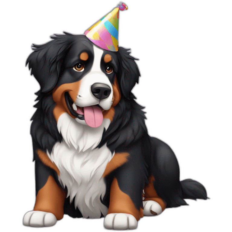 Bernese Mountain Dog Wearing Party Hat emoji