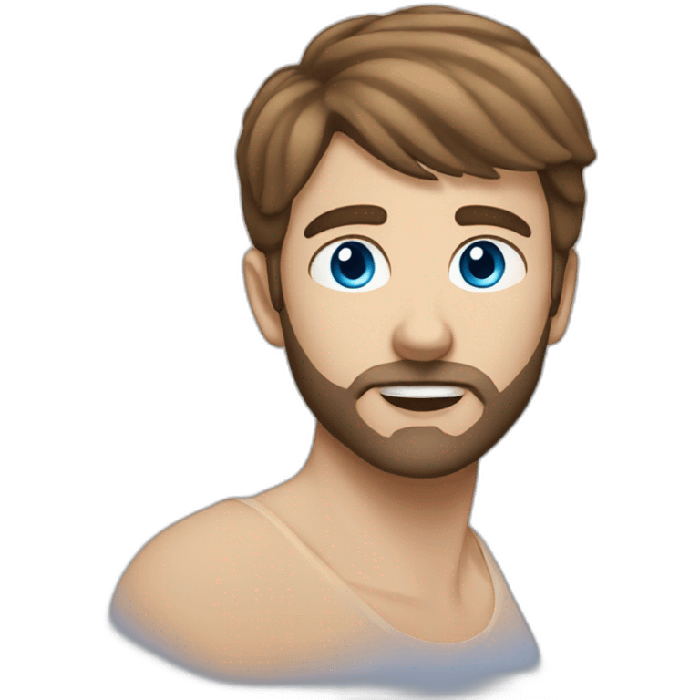 Guy with short brown straight hair and very short beard and blue eyes emoji