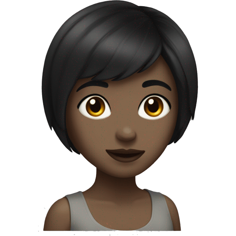 A girl with short black hair, black eyes, medium lips size emoji