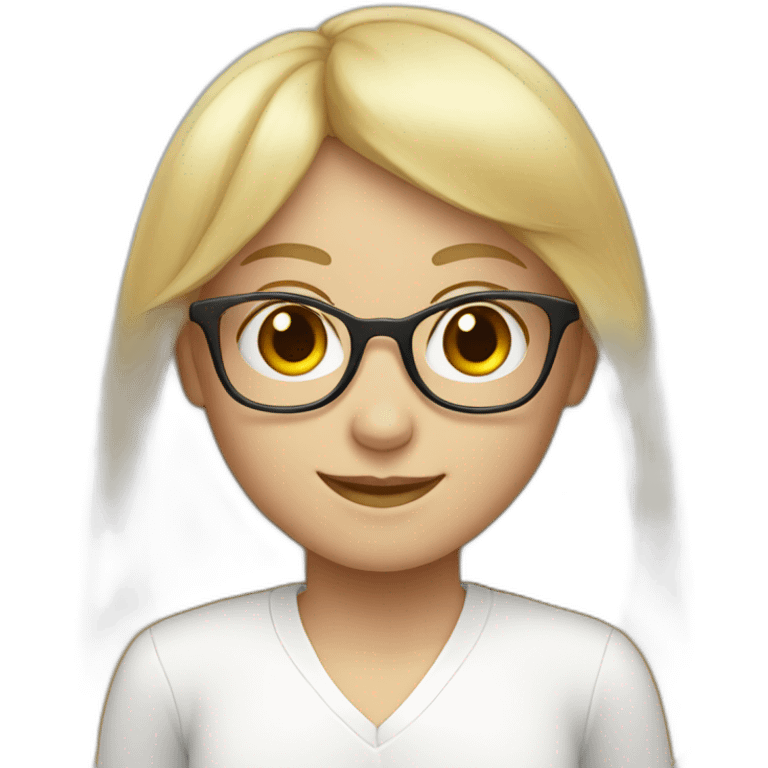 blond long haired girl with glasses and bangs, smiling and in white clothes emoji