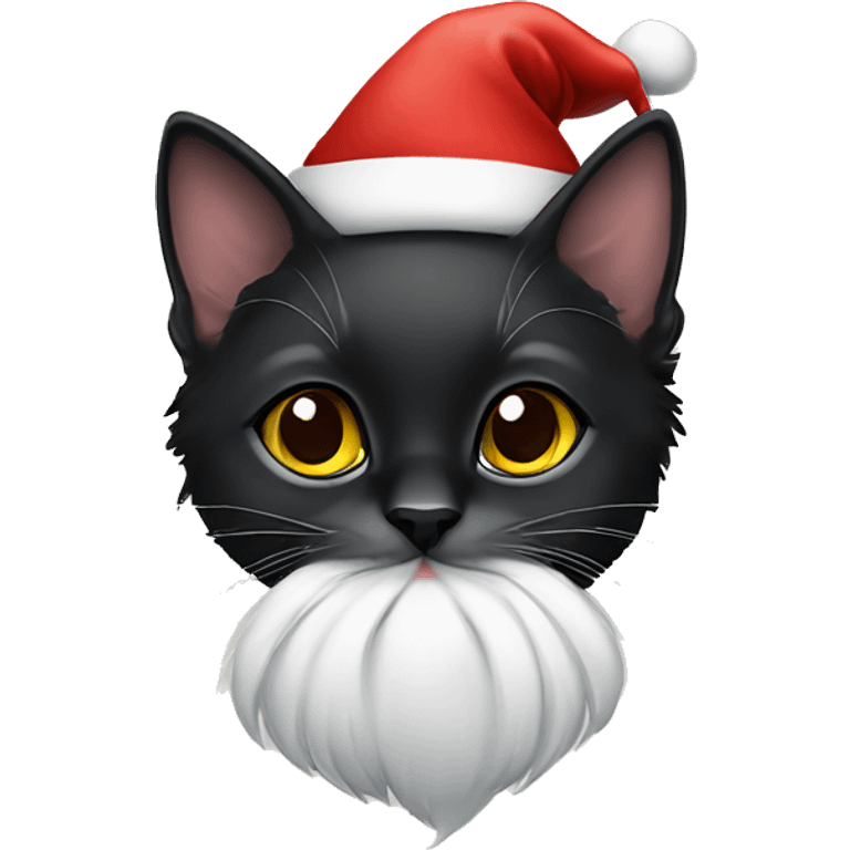 black kitten wearing santa hat emoji