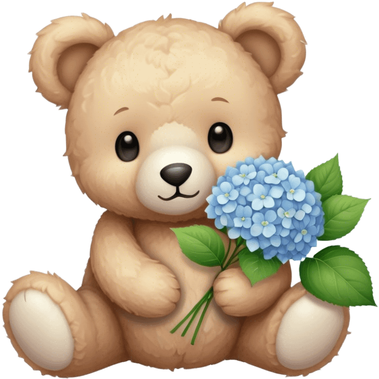 light teddy bear holding hydrangeas emoji