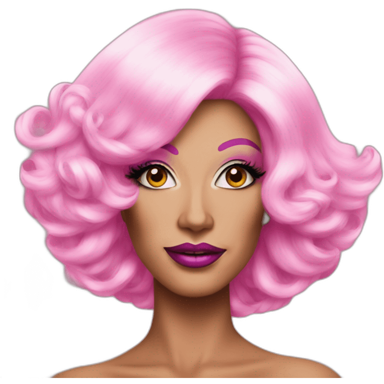 Drag Queen wearing pink wig and extravagant makeup emoji