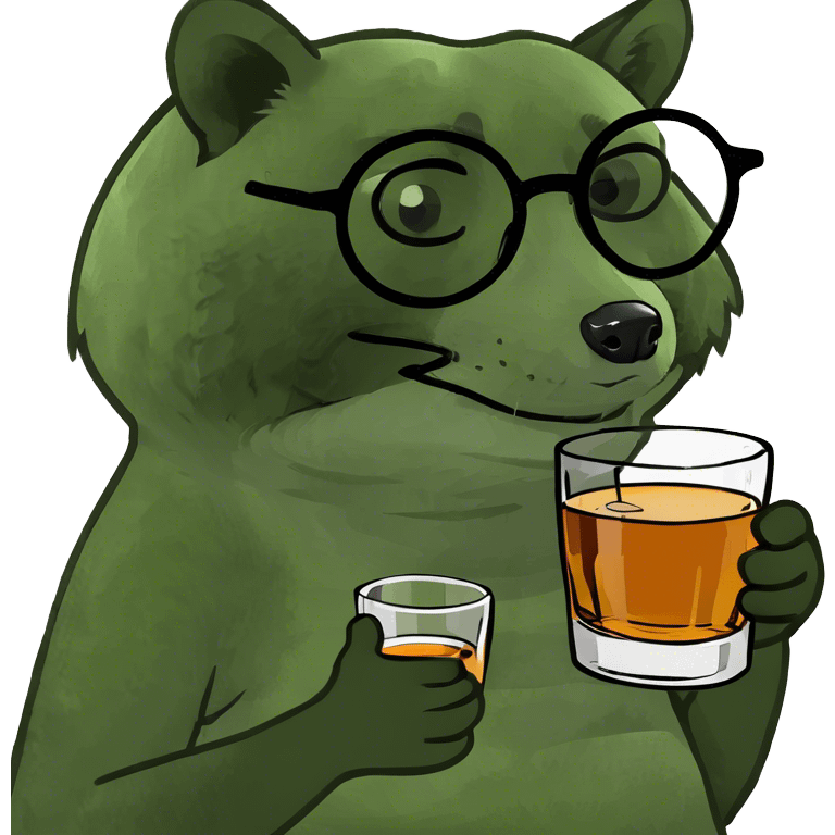 raccoon wearing round reading glass drinking whiskey emoji