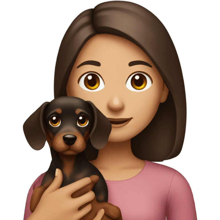 Brunette girl with dachshund dog emoji