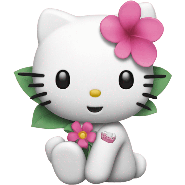 hello kitty holding pink 7 point leaf emoji