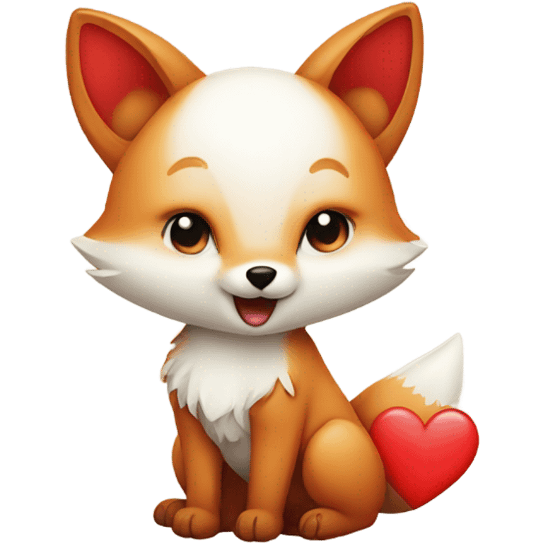 Detailled Baby kawaii fox with a big red heart emoji