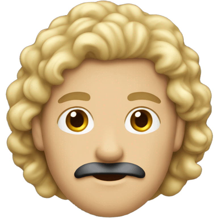 Regular caucasian guy emoji with a black mustache and shoulder length curly hair. emoji