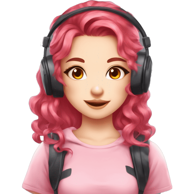 fair skin gamer girl with red wavy hair gamingheadset pink kawaii gamer shiny blushing cute girl gamer emoji