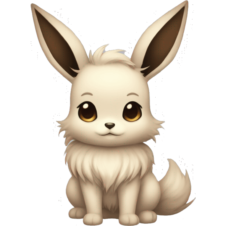 Kawaii Pale Eevee with dark brown long emo hair covering her eyes Full Body emoji