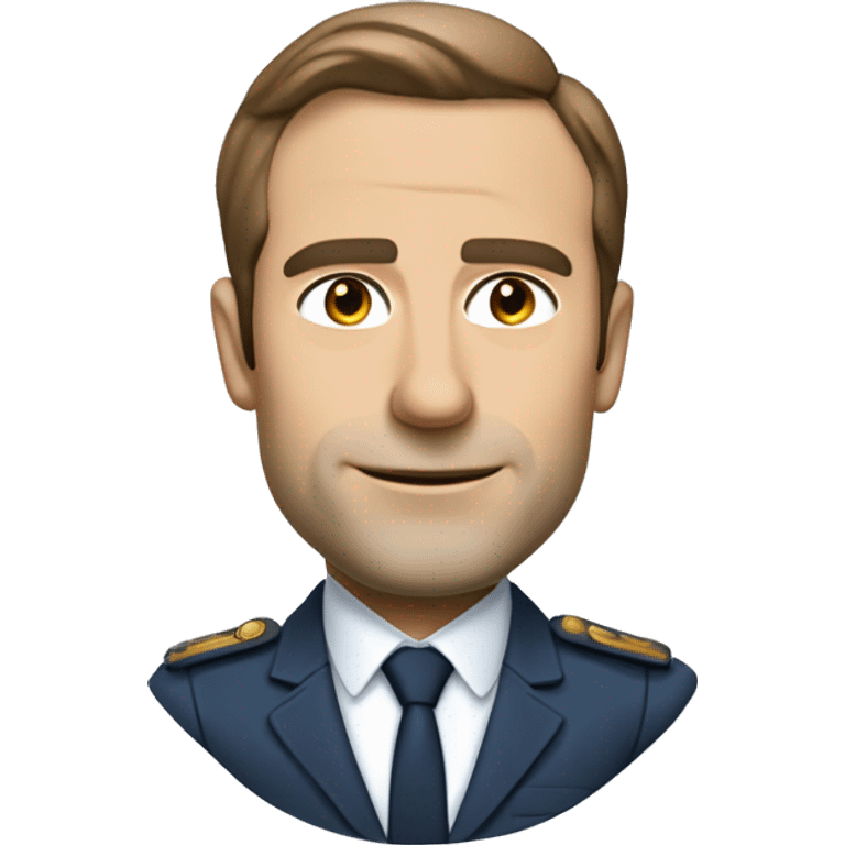 Macron avec Chemise blanche ou bleu clair, sans cravate, avec les manches retroussées éléments visuels futuristes comme des lignes LED sur le costume emoji