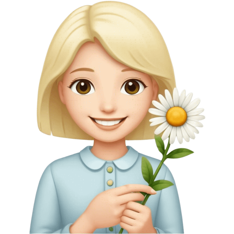 Cute smile holding a flower daisy emoji