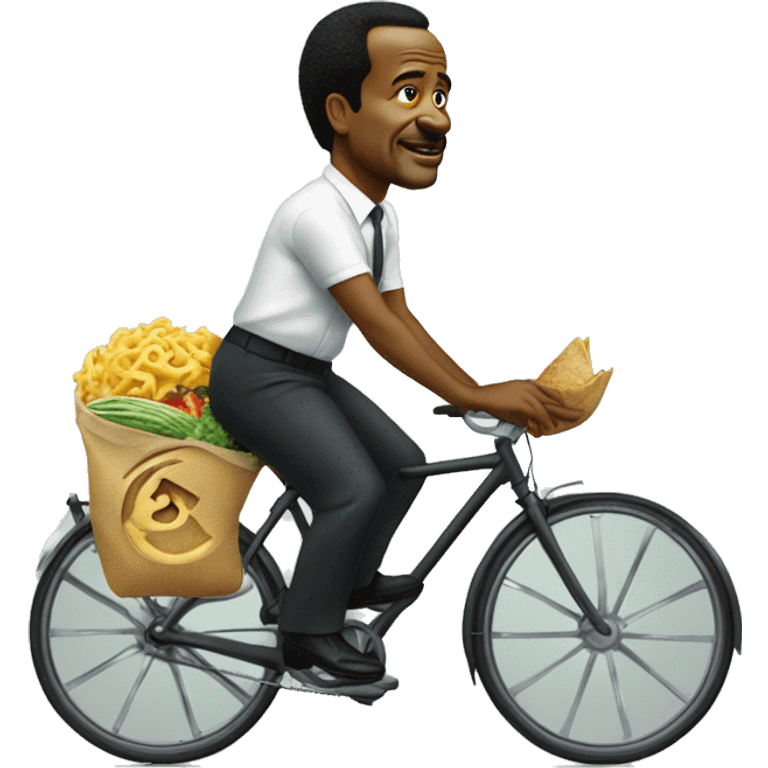 Paul biya sur un vélo en train de manger  emoji