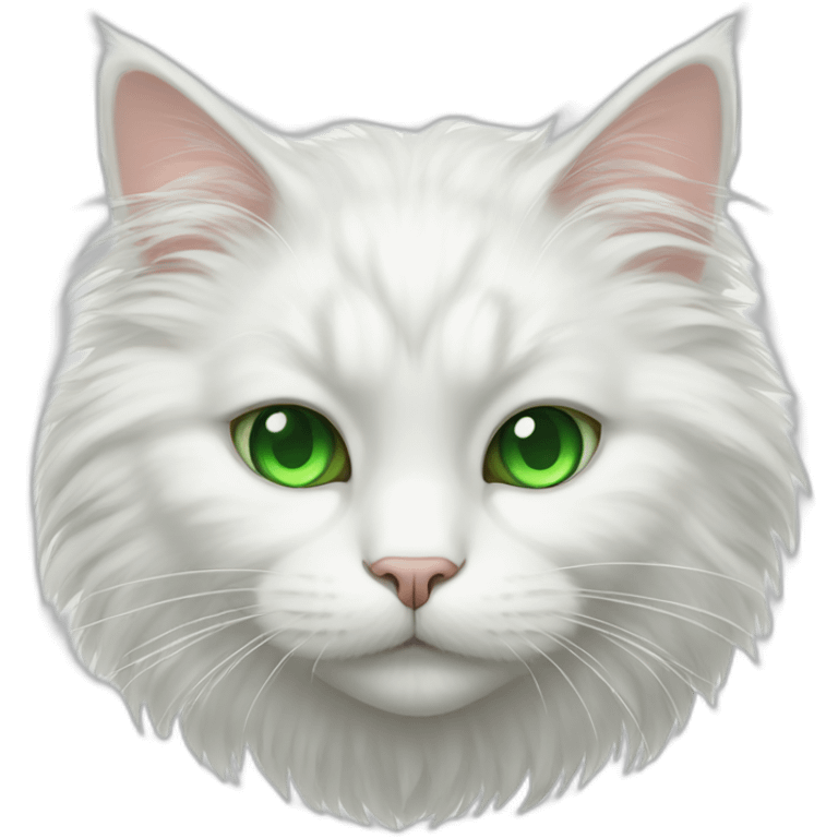 Fluffy White cat with green eyes laying on the floor emoji