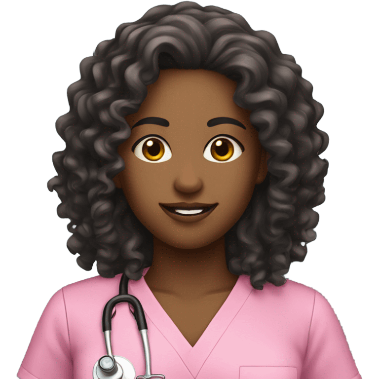 Black nurse pink scrubs long curly hair emoji