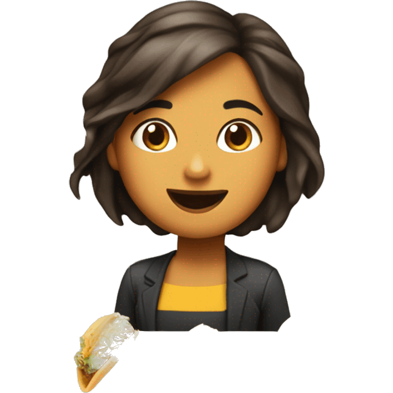 chica con cabello café, largo y ondulado, comiendo un taco. emoji