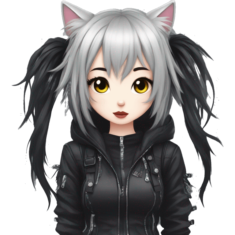 Edgy Kawaii Cute Cool Cartoon Beautiful Elegant Pretty Anime Punk Techwear Gothic Catgirl emoji