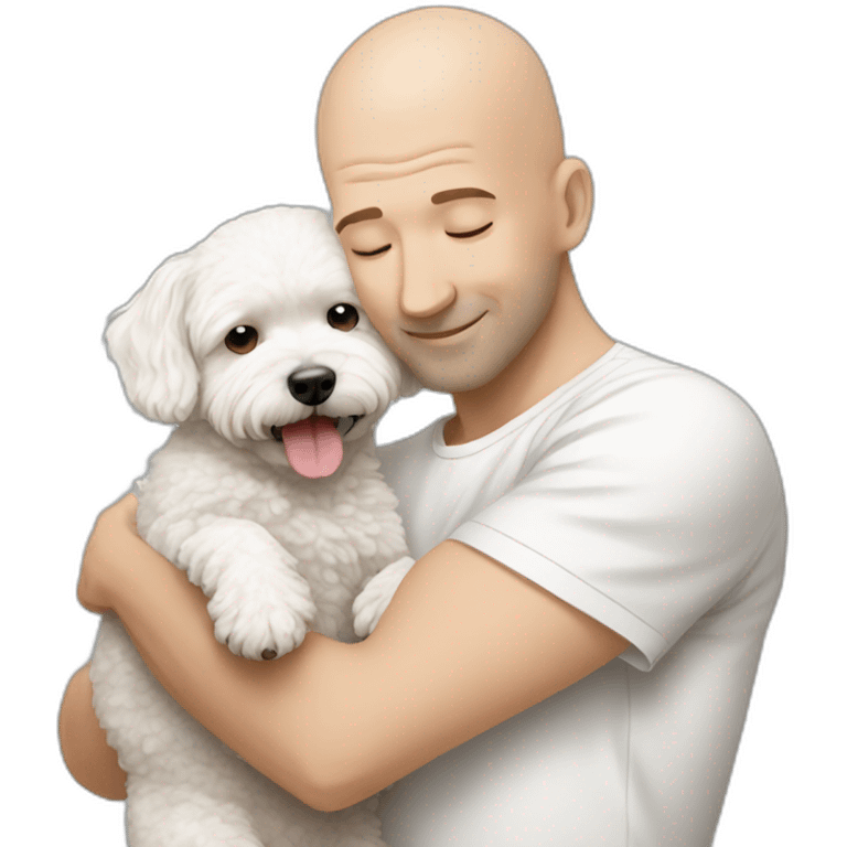 a bald man hugging white maltipoo emoji