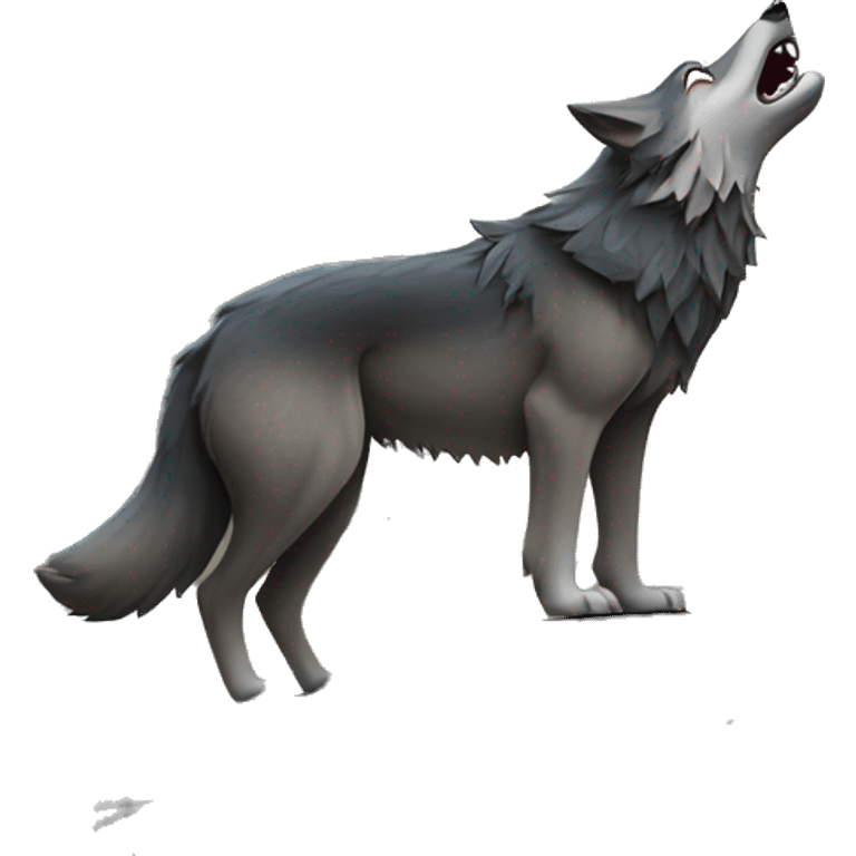 wolf standing on a black rock while howling at a moon in the sky emoji