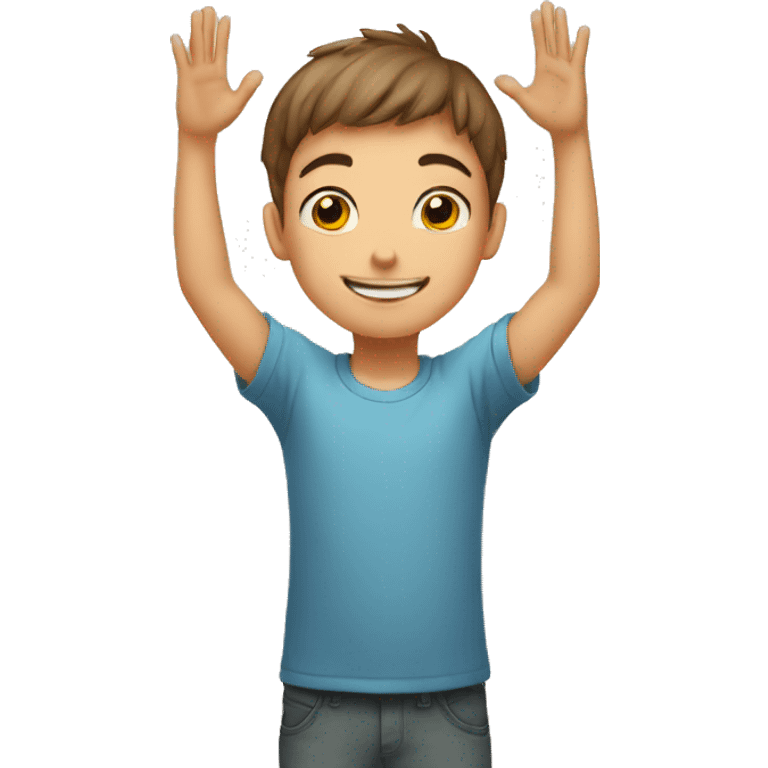 boy joining hands all the way up above head emoji