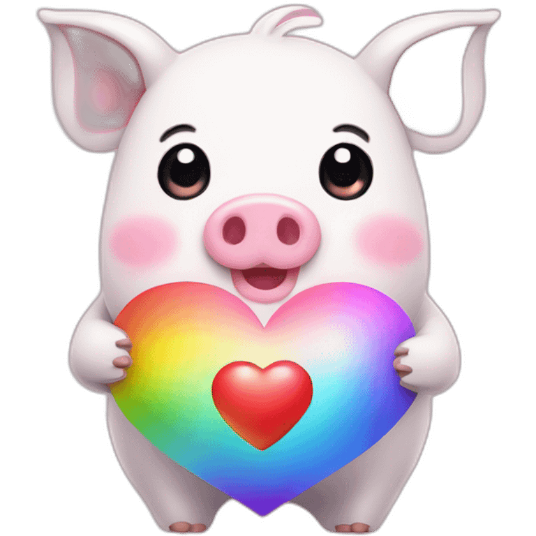 Kawaii anime pig holding rainbow heart emoji