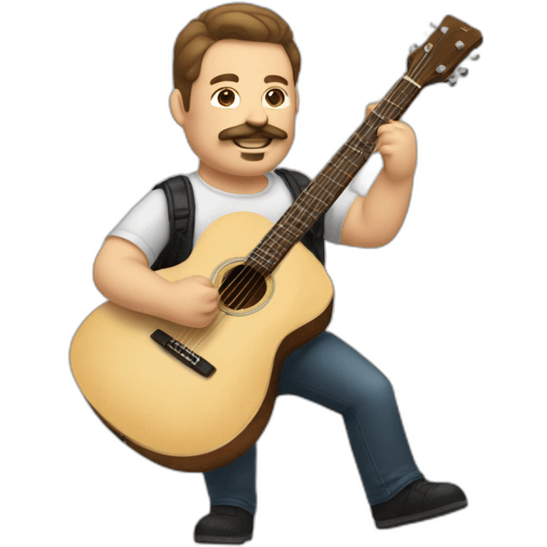 white man with combed back short brown hair and mustach playing a guitar chubby emoji