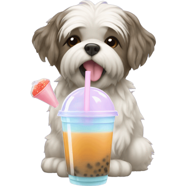 Shitzu drinking bubble tea emoji