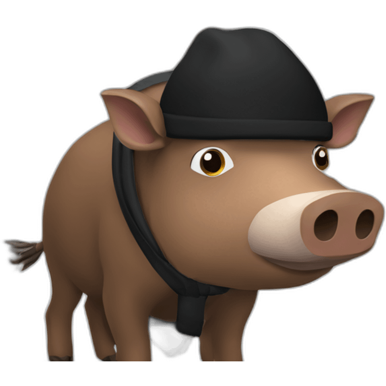 fullface wild tired brown boar with stubble in a black jacket and a black winter hat emoji