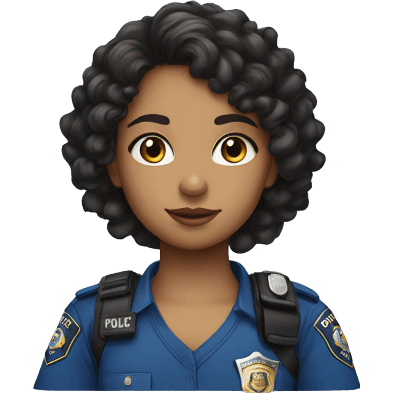 a curly girl with dark hair in a blue police t-shirt  emoji