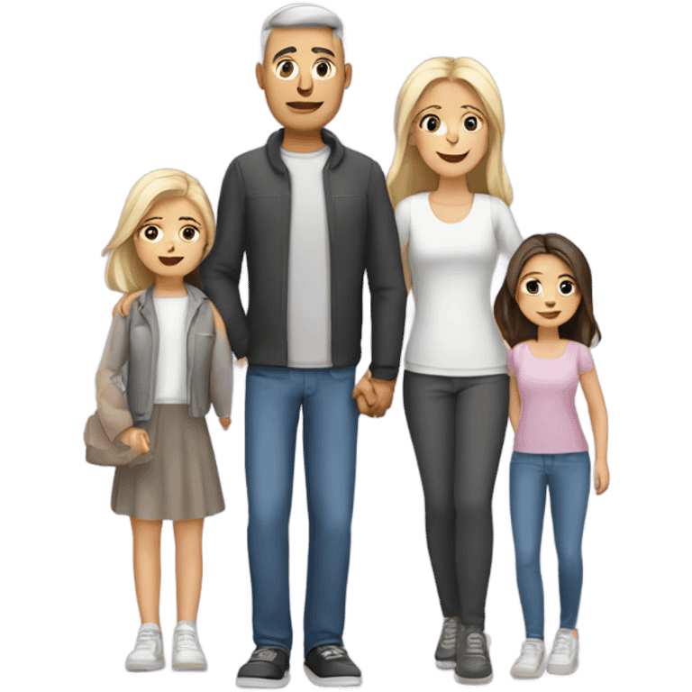 White family mom and dad with two girl daughters and grey cat  emoji