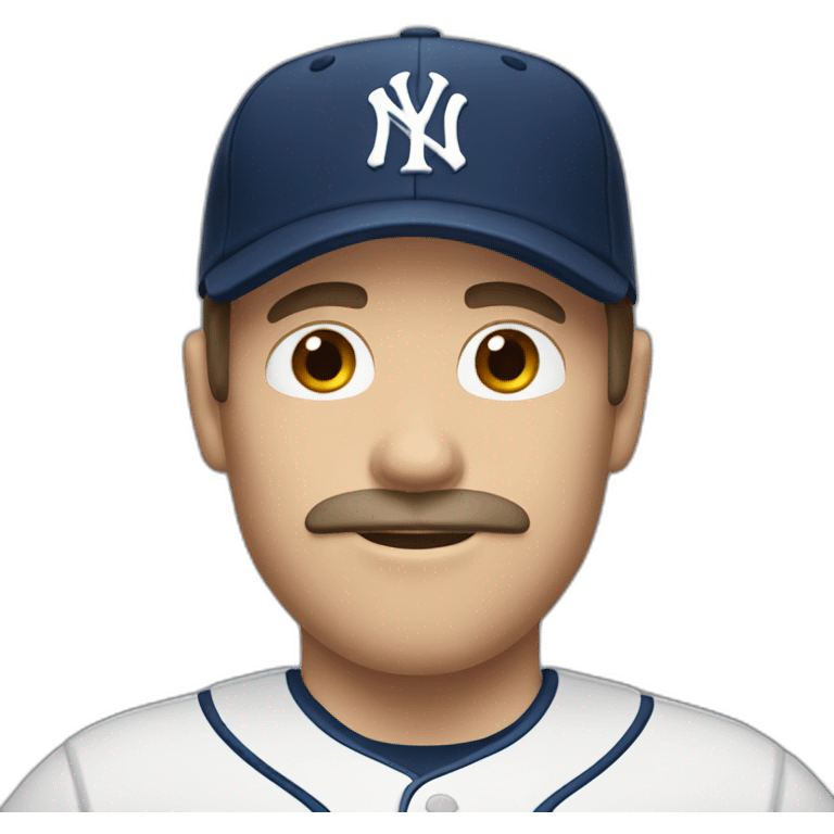 white man with longish brown hair and ny baseball cap and mustache emoji