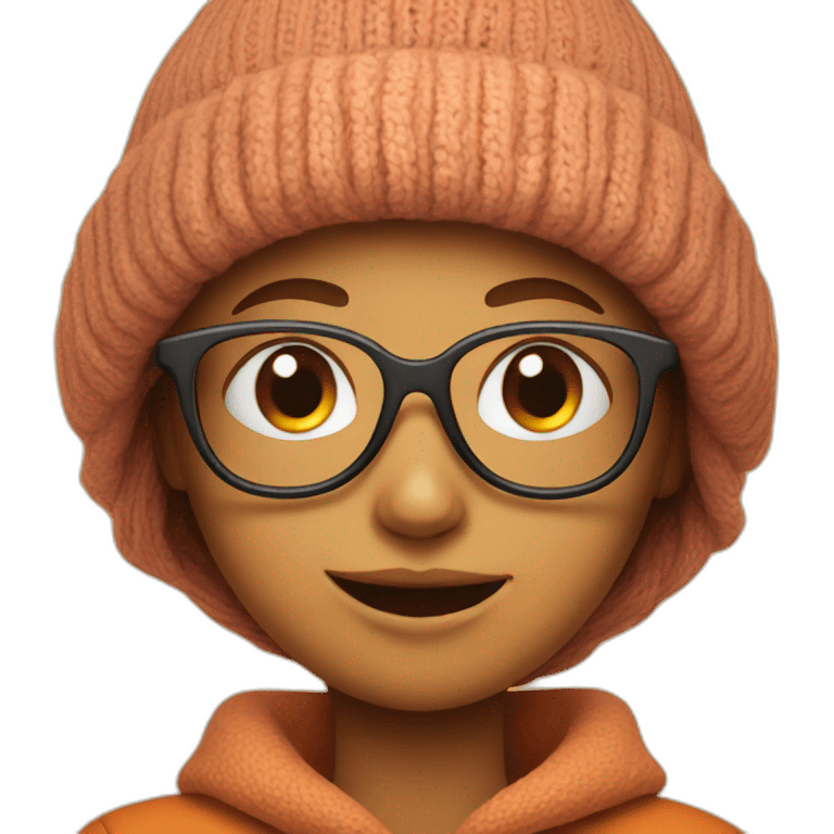 Orange face girl with glasses and beanie emoji