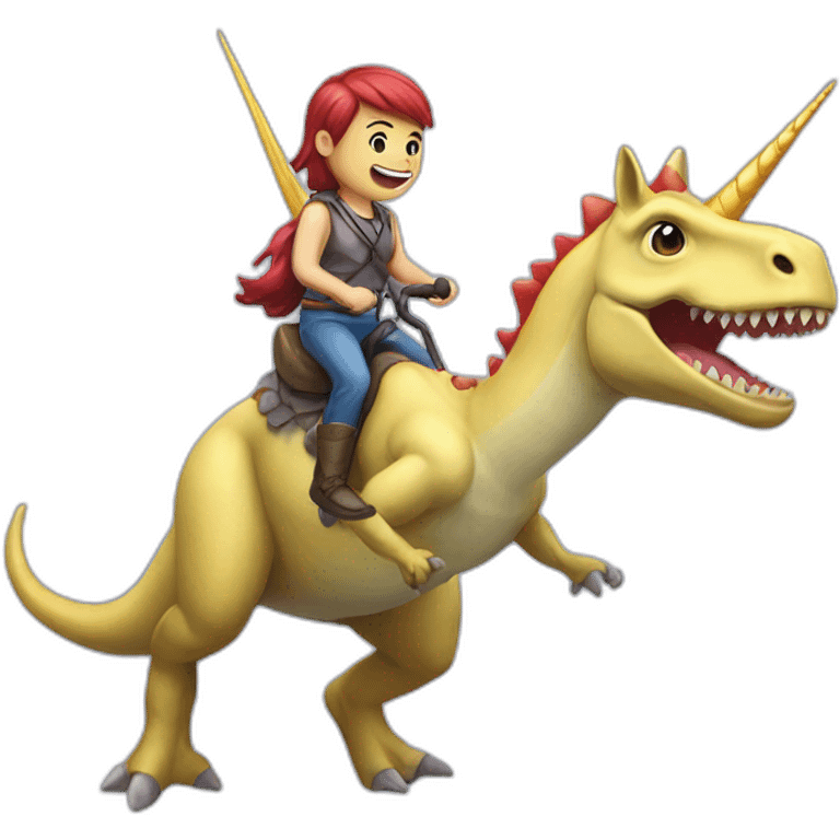 Unicorn riding a dinosaur emoji