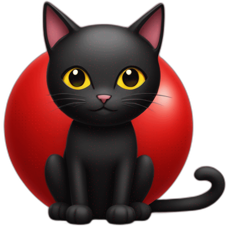 black cat on top of giant red ball emoji