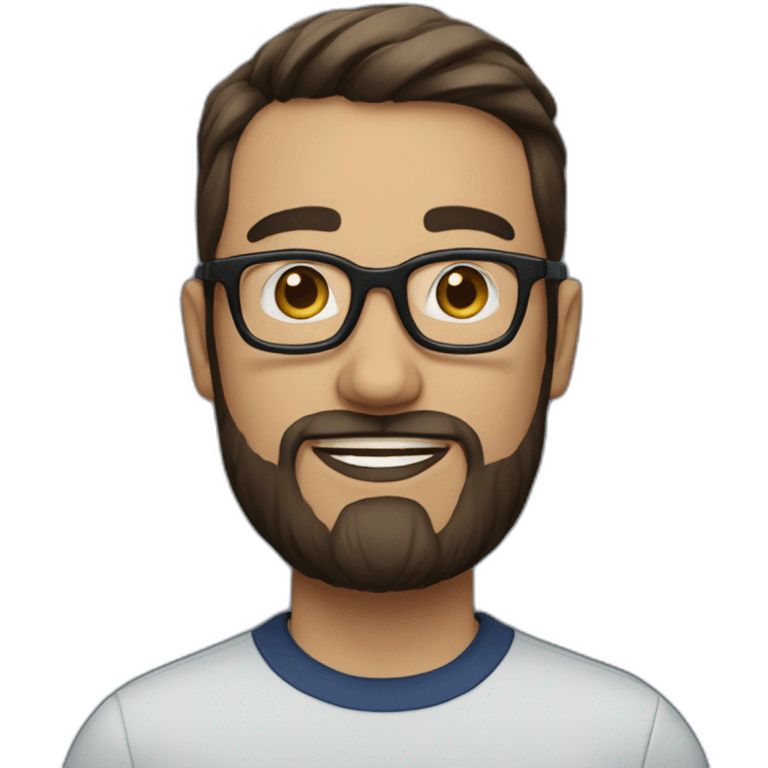 A man with short brown hair and Beard and black round glasses, wearing a dark blue shirt emoji