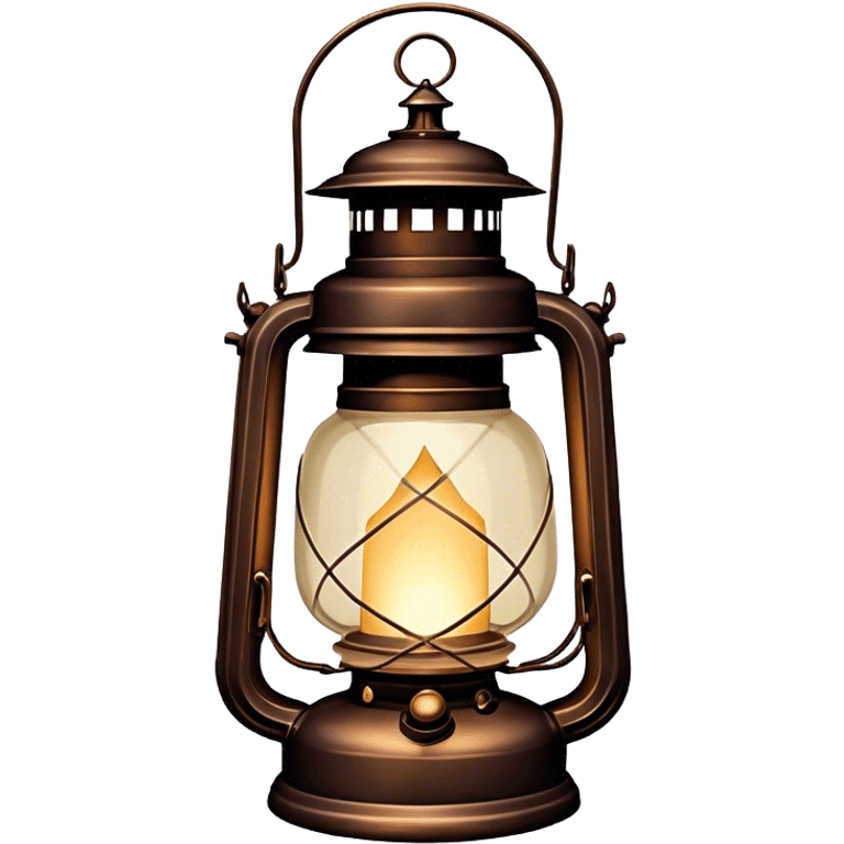 Cinematic Realistic Lantern, an old-fashioned glass lantern with a warm flickering glow, delicate details on the metal handle, softly illuminating the surrounding darkness, glowing with a comforting and nostalgic charm. emoji