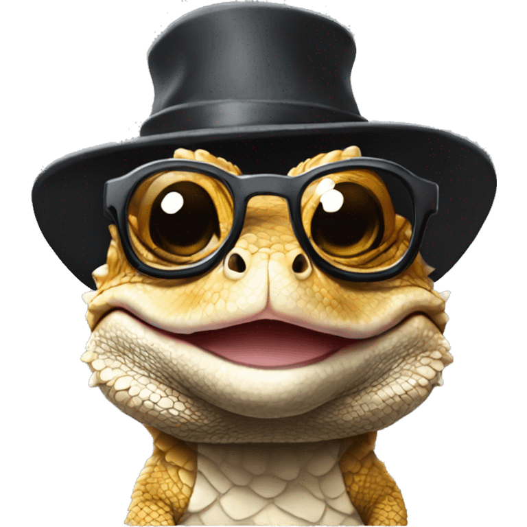 Bearded dragon with hat and glasses emoji