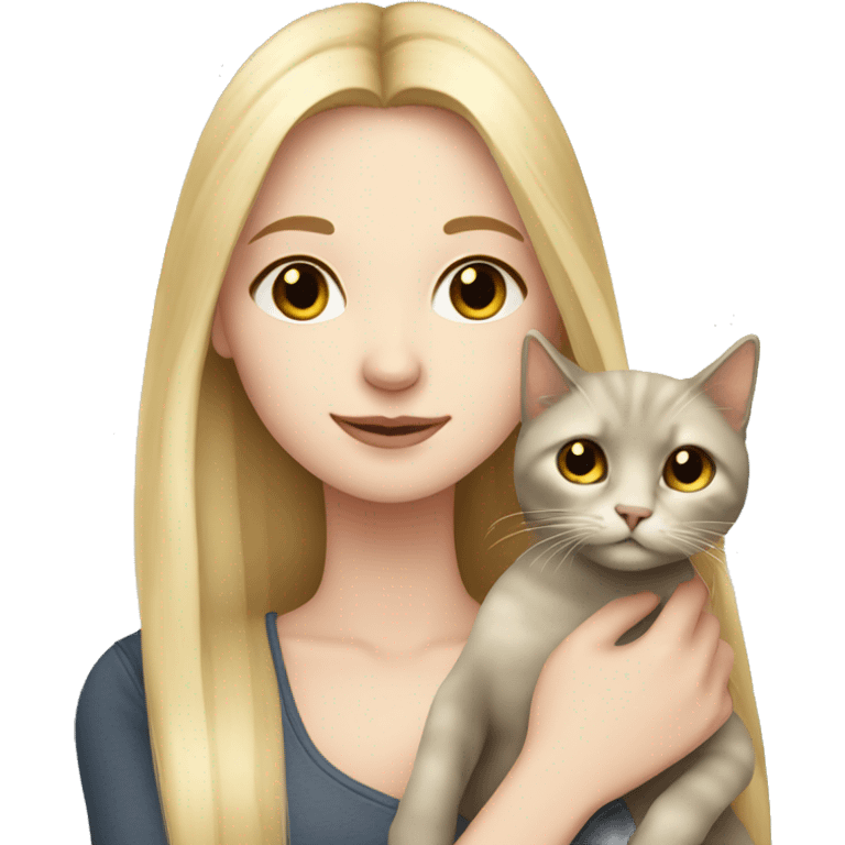 pretty woman with pale skin, very long blonde hair  hugging a cat emoji