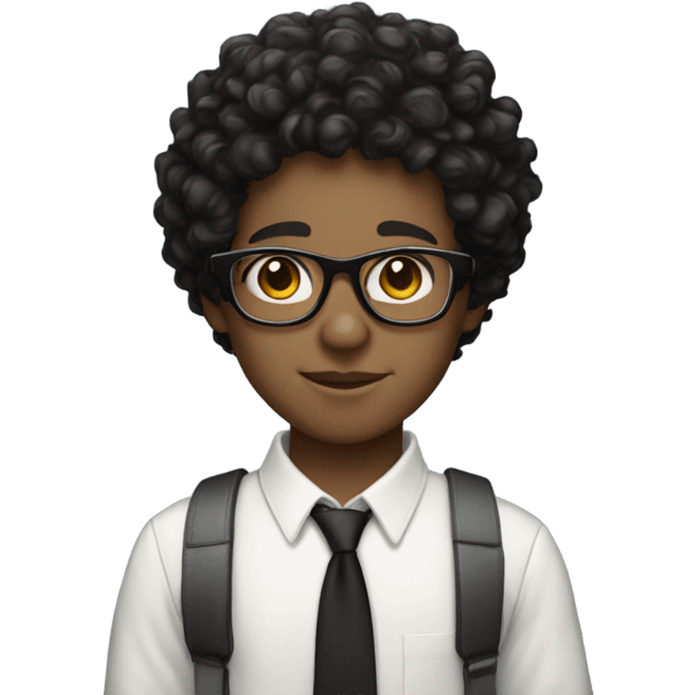 short black curly hair, light skin, glasses boy emoji