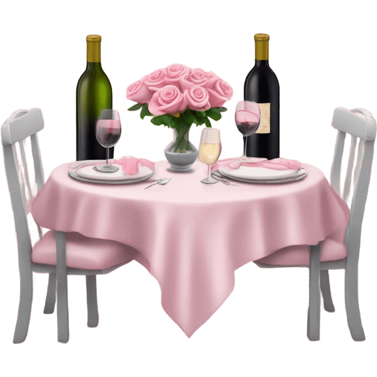 Hyper Realistic Romantic candlelit date,  pink roses with bottle of wine  emoji