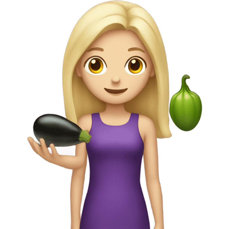 Blonde girl with an eggplant in her hand  emoji