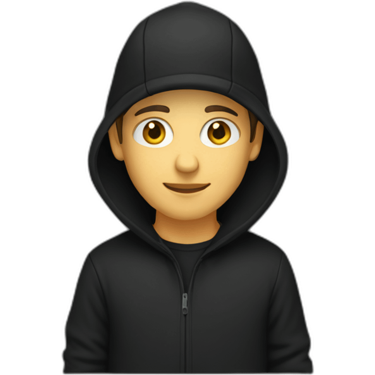 caucasian Designer wearing flat bill hat and black hoodie emoji