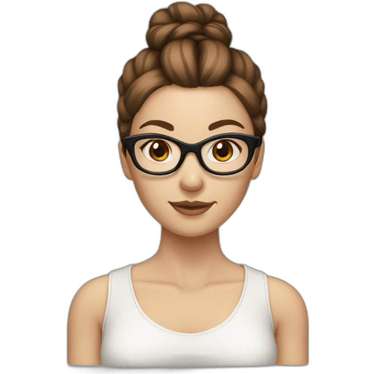  white skin women brown hair tied in a bun glasses emoji