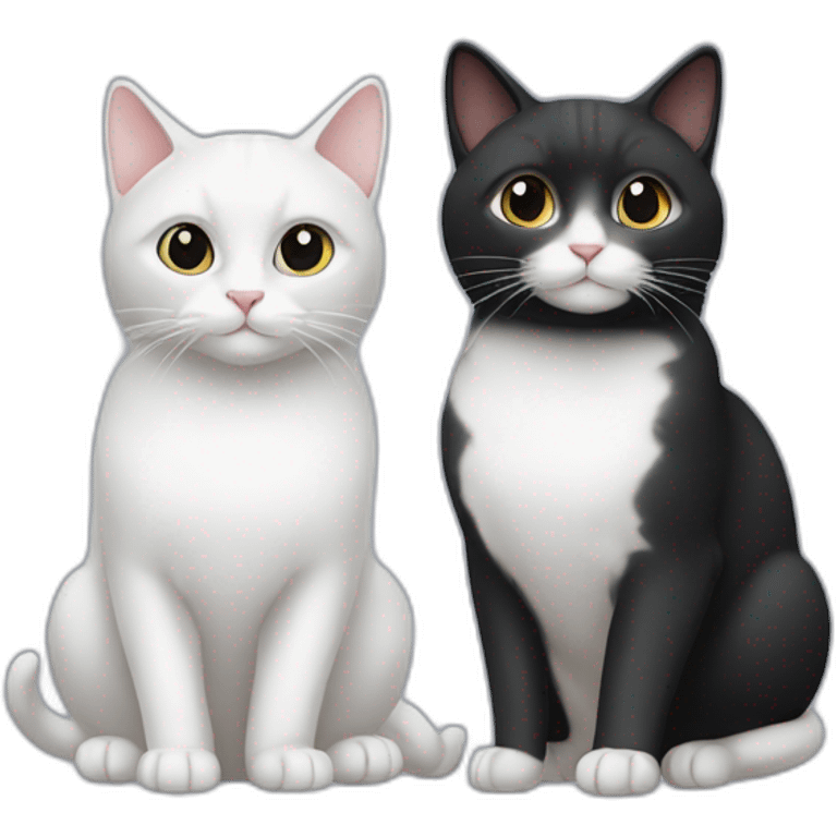 two cats, one white, black one black, black, white emoji